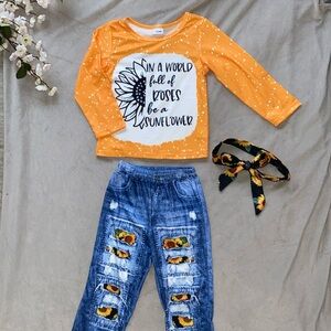 baby sunflower clothing set with bow • 18-24m